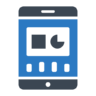 ícone Tablet, smartphone, gráficos, analytics