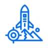 Icono Aumentada, realidad, destino, cohete, inicio, montaña