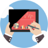 ícone Tablet, informações, o google analytics, gráficos, gráficos
