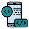 Mobile, coding, device, phone, code Icon