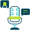 Podcast, broadcast, speak, mic, audio, vocal, voice, bubble, speech, microphone Icon