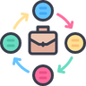 Business, koffer, taken, workflow, proces, werk Pictogram