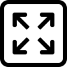 Full, scherm, de interface, symbool, van de, vier, pijlen, in vierkante knop Pictogram